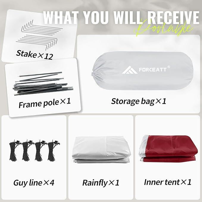 Forceatt Tent for 2 and 3 Person is Waterproof and Windproof Camping Tent for 3 to 4 SeasonsLightweight Aluminum Pole Backpacking Tent Can be Set Up QuicklyGreat for Hiking
