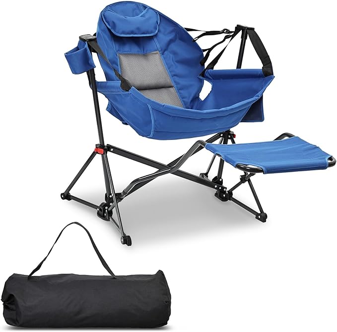 Hammock Camping Chair with Leg RestLightweight Portable Outdoor Chair for Camping and Hiking Supports 350lbs-Blue