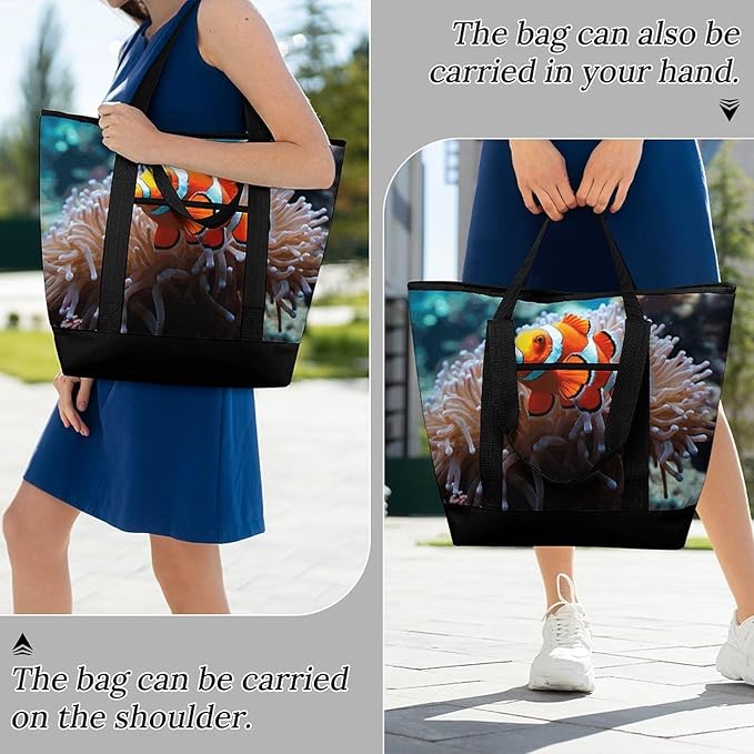 Insulated Shopping BagLarge Reusable Cooler Bags Clown Fish Printed Foldable Shopping BagTravel Waterproof Shoulder Bag