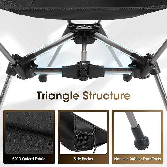 Portable Camping Chair Lightweight Compact Backpacking Chair with Side Pocket Wide Seat Folding Chair for Camping Hiking Beach - Supports 330Lbs Black
