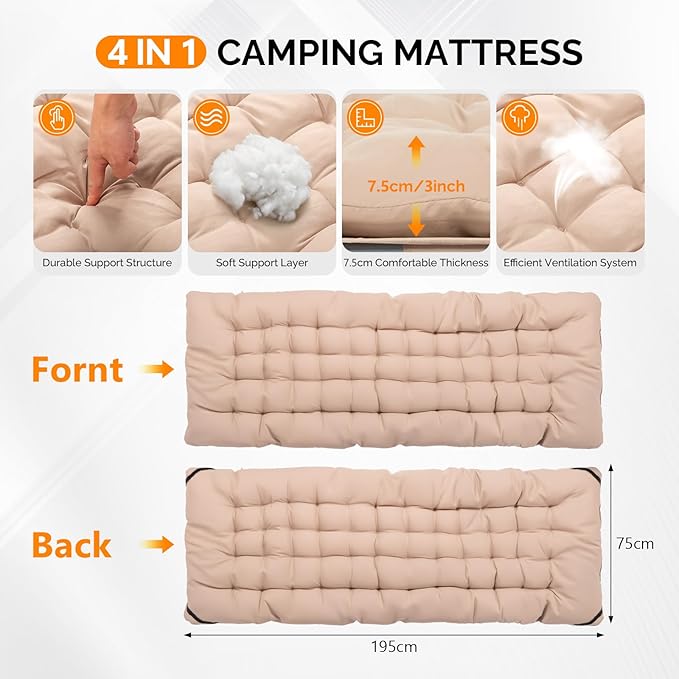 VINGLI Folding Camping Cot BedCamping Cots for Adults with Mattress Foldable Cots for Sleeping with Pillow 1200D Layer Oxford for for GuestTravelHiking-Brown 1P