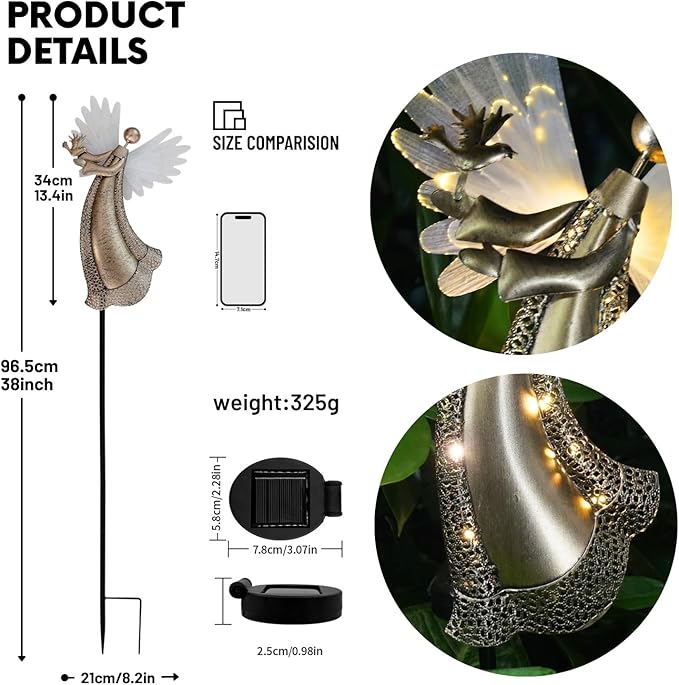 Solar Angel Garden Lights Outdoor LED Metal Decor with Peace Dove Waterproof Pathway Lawn Lighting Unique Gift for Women Mom Friends(Peace Dove)