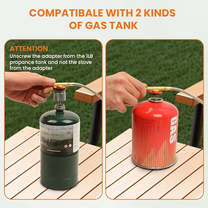 Portable Propane Camping Stove for Outdoor - GEEKHOM 6800W Windproof Gas Stove with Piezo Ignition 2-Fuel Butane Propane Backpacking Stove for Hiking &amp Picnics Tripod Base &amp Adapter