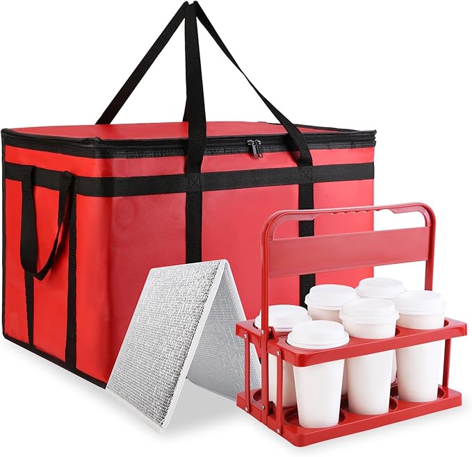 Cooler Insulated Food Delivery Bag &amp Drink Carrier with Hard Bottom XXX-Large Grocery Catering Travel Thermal Frozen Carrier Pizza Bags for Commercial Delivery Cold Warmer Accessories