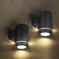 ASD 1 Light Outdoor Wall Light Fixture | 60W E26 Bulb Socket 120V ETL Cylinder Up Down Lights | LED/CFL/Incandescent Bulb Exterior Wall Sconce | Front Door Porch Patio Lighting | Ringed Black 2 Pack