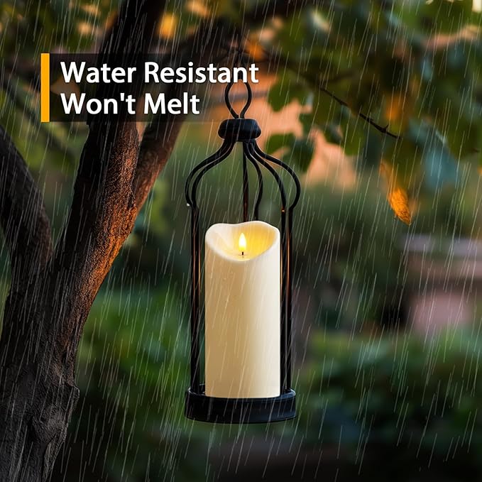Amagic 4” x 9” Large Outdoor Waterproof Flameless Candles with Remote Battery Operated Candles with Timer Flickering Fake LED Pillar Candle for Patio Yard Porch Decor Ivory White Set of 2
