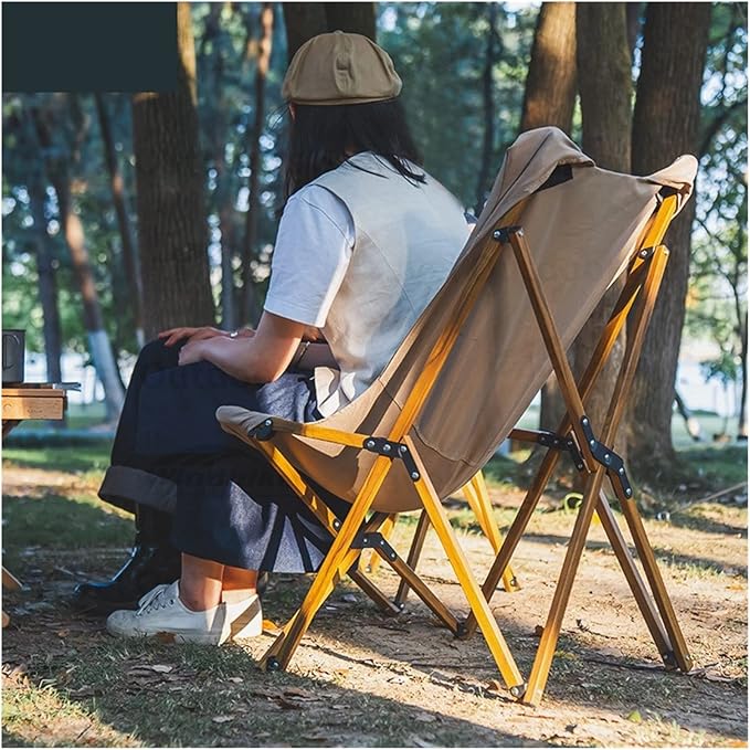 Camping Fishing Chair Wood Grain Folding Office Break Or Outdoor Beach Aluminum Bracket Picnic Leisure