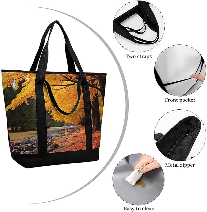 Insulated Shopping BagLarge Reusable Cooler Bags Fall Colors Printed Foldable Shopping BagTravel Waterproof Shoulder Bag