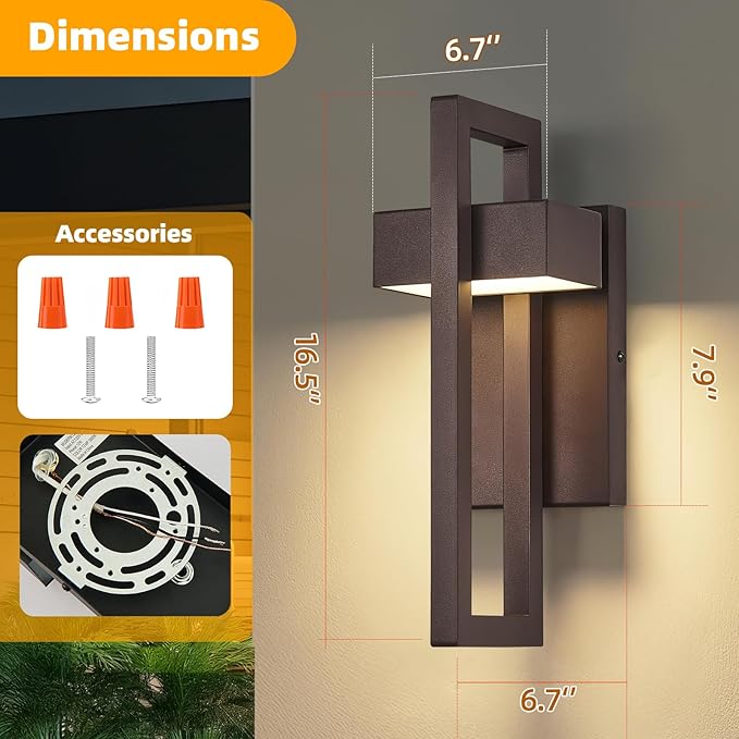 tewei 16.5'' Modern LED Outdoor Wall Sconce Integrated LED Outdoor Light Fixtures Wall Mount Exterior Lights Brown Front Porch Outside Lighting for House Backyard Warm White 3000K 2 Pack