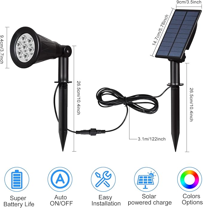 T-SUNUS RGB Solar Landscape Spotlights Christmas Color Changing Spot Lights Waterproof IP65 Garden Pond 180° Adjustable Halloween Wall Tree Light Separately Installed for Outdoor Indoor 2 Pack