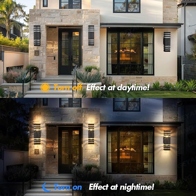 GEYANG Modern Outdoor Wall Light: Waterproof Exterior Lighting 14W 3000K - Patio Garden Wall Sconce - Front Door House Lamp - Contemporary Aluminum Fixture - Garage Lighting - 2 Pack