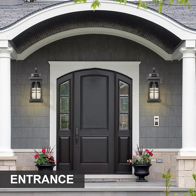 Darkaway Outdoor Light Fixtures Wall Mount Outdoor Wall Lights Exterior Lighting Fixtures Waterproof Black Outside Wall Sconce with Seeded Glass for House Porch Hallway Garage Front Door
