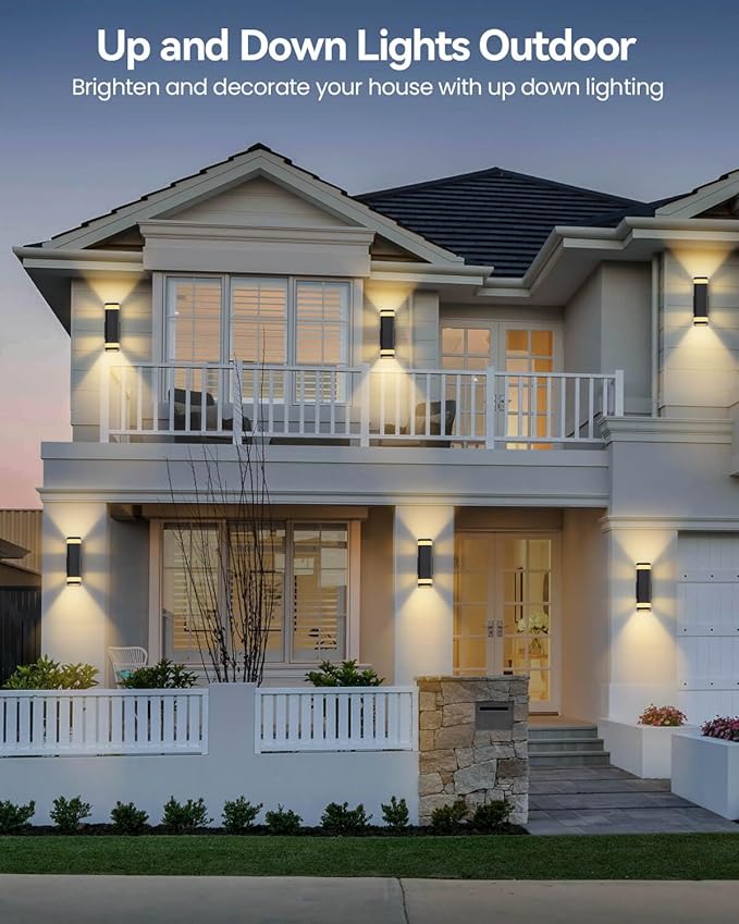 SHIMR Dusk to Dawn Outdoor Wall Light with Sensor 2 Pack Waterproof Up and Down Outdoor Sconce Lights Modern Black Aluminum Exterior Lighting Fixtures for Porch Patio Garage LED Bulbs Included