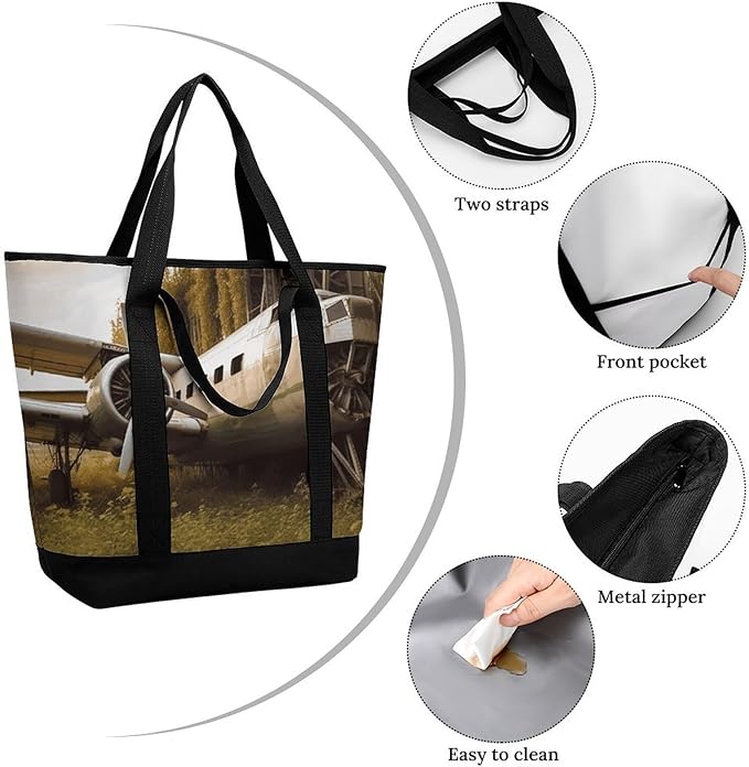 Insulated Shopping BagLarge Reusable Cooler Bags Abandoned Plane Printed Foldable Shopping BagTravel Waterproof Shoulder Bag