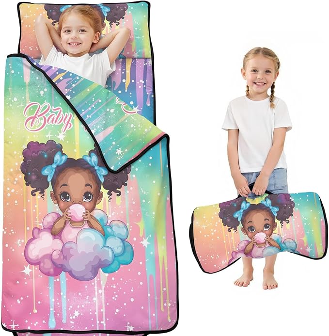 Toddler Sleeping Bag with Blanket &amp Pillow – Personalized Roll-Up Nap Mat with Custom Name for Kids