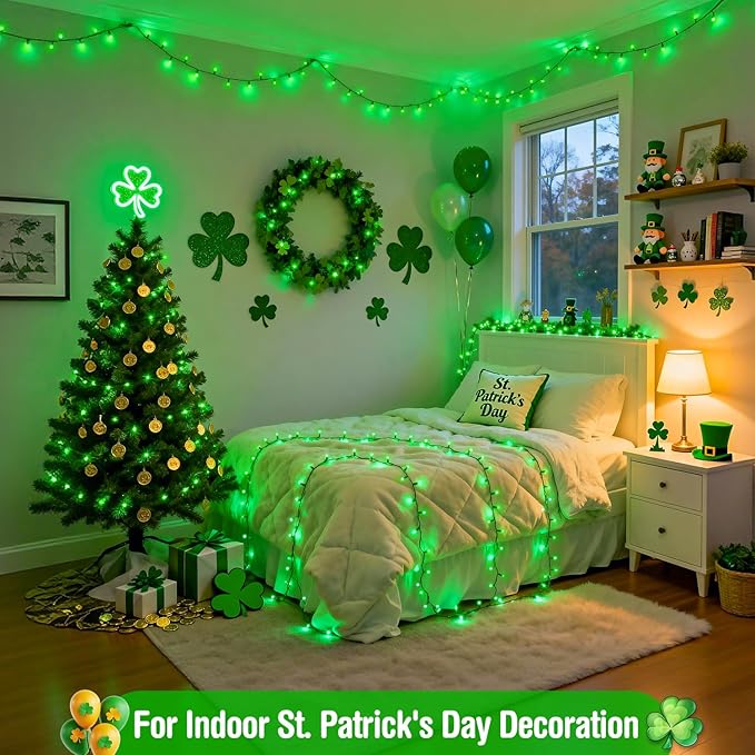JMEXSUSS 500 LED Green Christmas Lights 8 Modes St Patrick's Day Lights Outdoor Plug in 173ft Green String Light for St Patrick's Day Party Xmas Tree Decorations