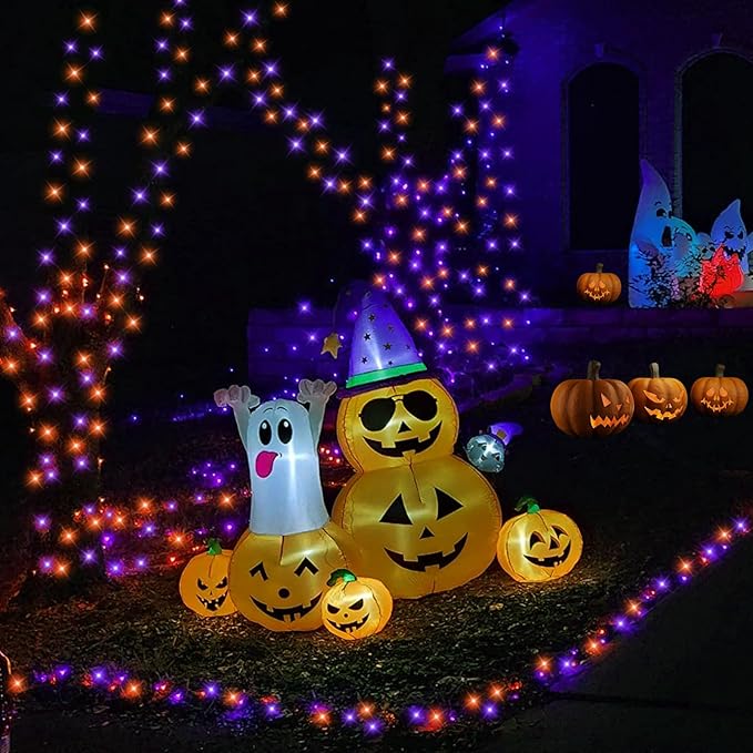 QITONG 165ft 500 LED Orange and Purple Halloween Lights Outdoor Waterproof String Lights for Outside with 8 Modes Green Wire Twinkle Lights Plug in Indoor