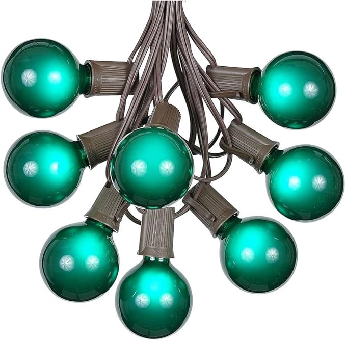 25 Foot G50 Outdoor Patio String Lights with 25 Green Globe Bulbs – Indoor Outdoor String Lights – Market Bistro Café Hanging String Lights – C9/E17 Base - Brown Wire