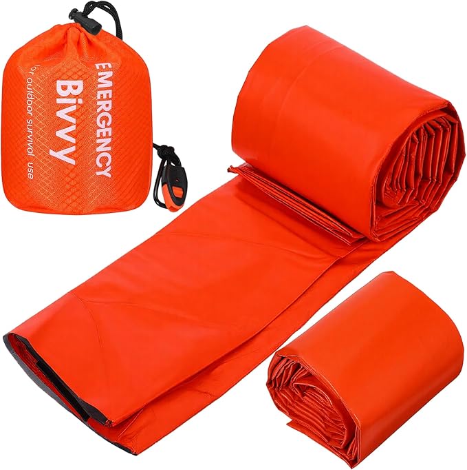 6 Pack Emergency Survival Sleeping Bags Orange Thermal Bivy Sack Blanket Lightweight Portable Waterproof Aluminized Space Blanket with Whistle for Camping Hiking Outdoor Adventure