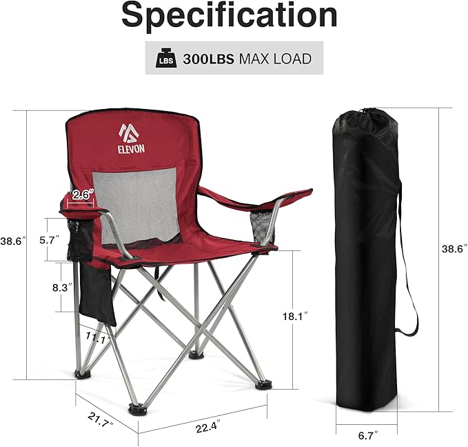 Elevon 2 Pack Camping Chair Portable Folding Chair with Arms and Side Pocket Collapsible Outdoor Chairs with Cup Holder and Carry BagGreen and Burgundy