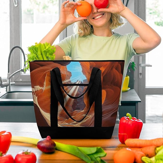 Insulated Shopping BagLarge Reusable Cooler Bags Antelope Canyon Printed Foldable Shopping BagTravel Waterproof Shoulder Bag