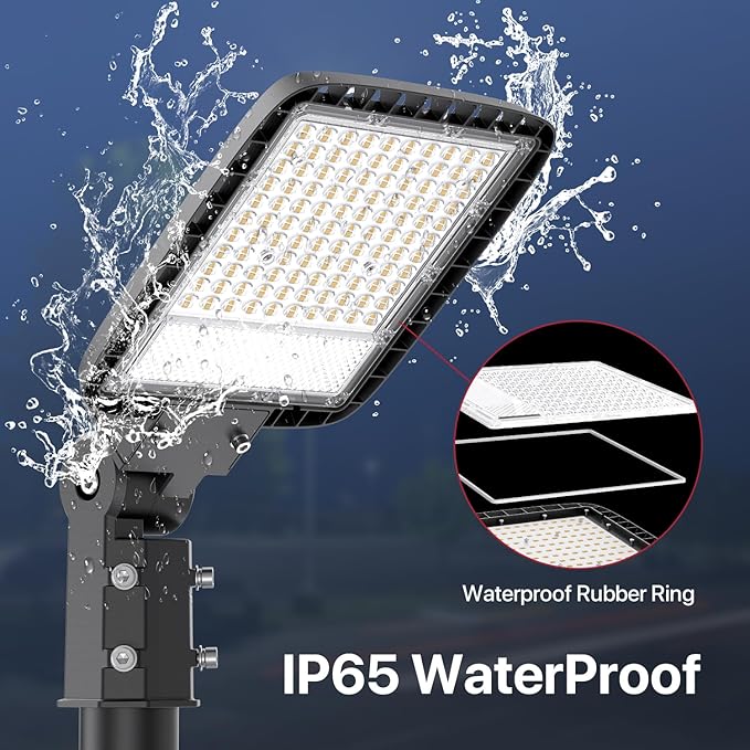 LED Parking Lot Lights Outdoor Pole Mount 150W LED Shoebox Light with Dusk to Dawn Photocell 120V LED Outdoor Lighting Exterior Flood Light Commercial Outside Light IP65 Waterproof for Yard Garage