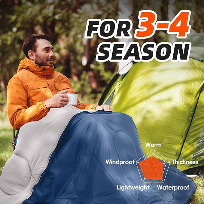 MEREZA Sleeping Bags for Adults Cold Weather Mens Warm Sleeping Bag for Big and Tall Girls Boys with Compression Sack for 3-4 Season Camping Backpacking Hiking