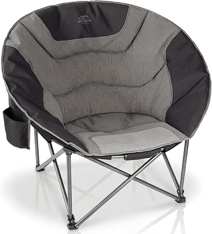 Oversized Portable Moon Camping ChairsRound Folding Lawn Chair w/Cup HolderOutdoor Heavy Duty Supports 500Lbs Comfy ChairPerfect for Family CampHikingPicnics and Beach TripsBlack