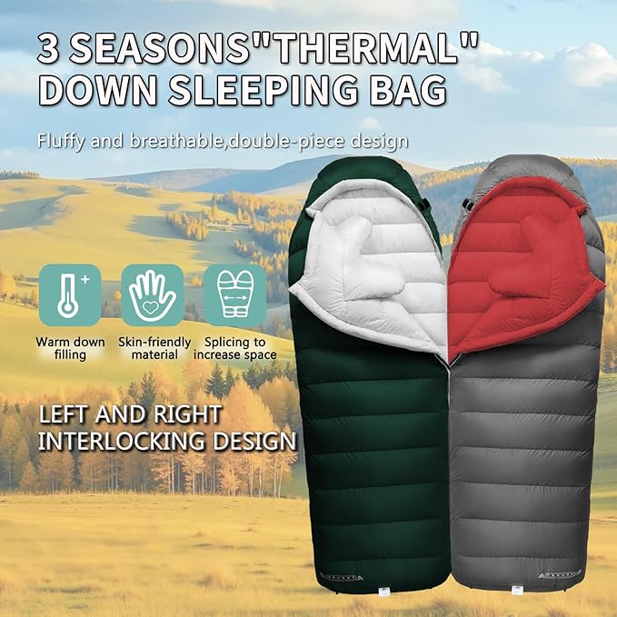 Down Sleeping Bags for Adults Premium 680FP Down Fill Backpacking Sleeping Bag for Cold Weather for Camping Hiking and Traveling Comes with Compression Sack.
