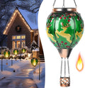 Solar Powered Hot Air Balloon Lantern - Reindeer Glass Lantern Simulated Flickering &amp Dancing Flame Outdoor Hanging Yard Light Waterproof IP65 for Patio Lawn Porch Christmas Decor Gift