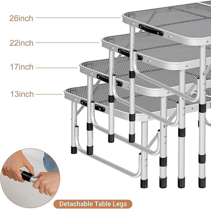 GYMAX Aluminum Folding Camping Table Adjustable Grill Table Portable Metal Grill Stand for BBQ Camping Outdoor Cooking