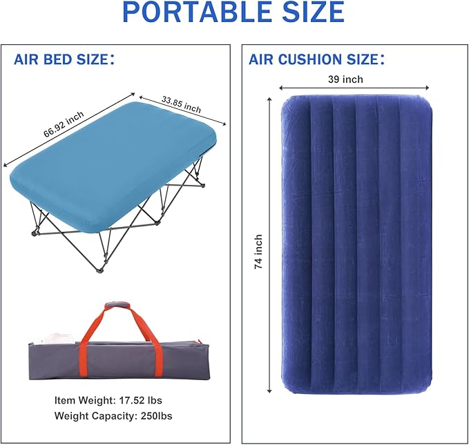 KAMPKEEPER Camping CotCamping Cots for AdultsFolding Camping Cot with Inflatable Air Mattress and Carry Bagfor Outdoor Travel Camp Beach Vacation (not Included The Airpump)