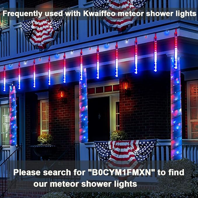 Kwaiffeo 4th of July Decorations Outdoor 100FT 300LED Red White and Blue String Lights for Independence National Memorial Day Flag Lights for 2024 President Election Campaign 1 Pack