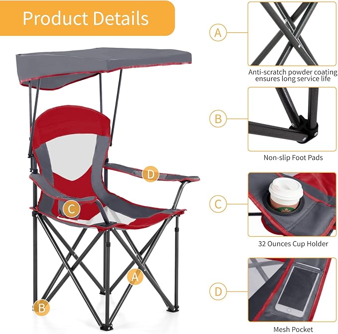 ALPHA CAMP Oversized Camping Chair with Shade Canopy Folding Lawn Chairs