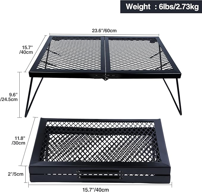 REDCAMP Folding Campfire Grill Heavy Duty Steel Grate Portable Over Fire Camp Grill for Outdoor Open Flame Cooking Large