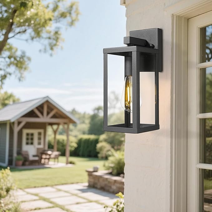 Outdoor Wall Sconce Light 13 Black Outdoor Wall Lantern with Clear Glass Weather Resistant Porch Light for House E26 Base Exterior Lighting Fixture for Garage Entryway Patio (Black 2 Pack)
