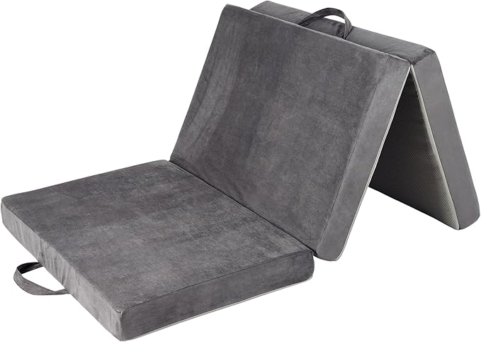 Tri-fold Memory Foam MattressHandle &amp Non-Slip Bottom 4 inch Single Folding Mattress with Washable Covers Travel Camping and Yoga Mat75 x 38 x 4