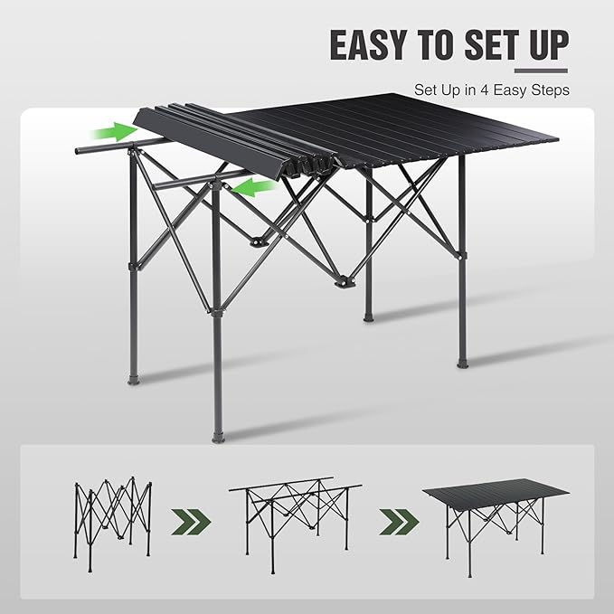 REDCAMP Roll Up Camping Tables That Fold Up Lightweight Portable Compact Metal Camp Table for Grill Outdoor Picnic Black Long 47x28