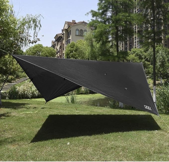 Gold Armour Rainfly Tarp Hammock Premium 14.7ft/12ft/10ft/8ft Rain Fly Cover Waterproof Ultralight Camping Shelter Canopy Survival Equipment Gear Camping Tent Accessories (Black 10ft x 10ft)
