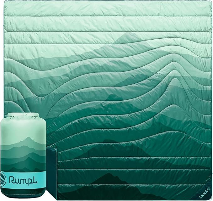 Rumpl Original Puffy Blanket - Warm Puffy Camping Blanket 100% Recycled Polyester Insulation Lightweight Packable Water-Resistant Outdoor Puffer Blanket 84x80 Cascade Fade