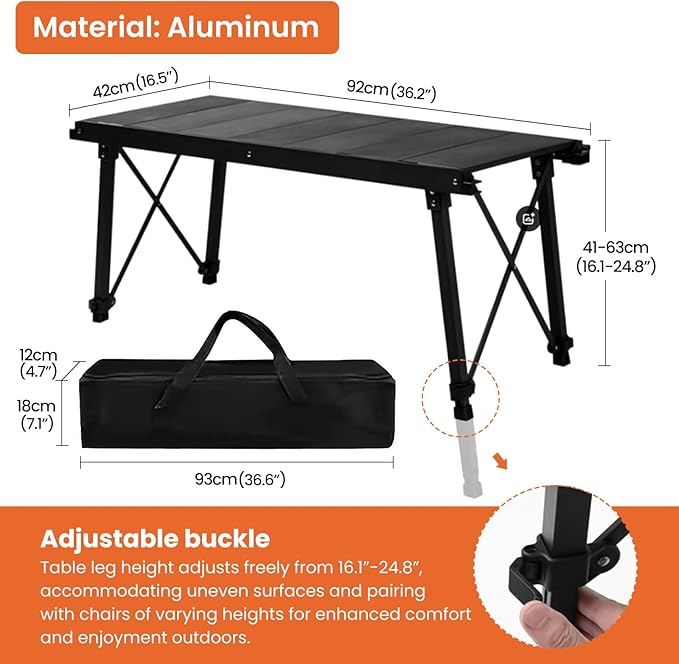 IGT Camping Table with Extended Frames Portable and Foldable Outdoor IGT Camp Tables Ultralight Height Adjustable Camp Table with Carry Bag for Car Camping Picnic RV Trip Patio Backyard