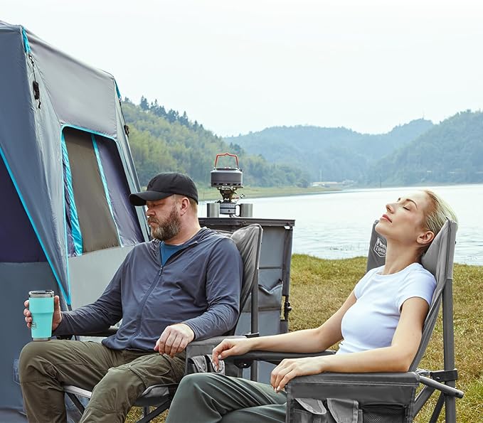 Timber Ridge 500lbs Oversized Folding Camping Chair Heavy Duty Lawn Chair for Adults Portable Collapsible High Back Chair with Cup Holder Side Pocket Cooler Bag for Outdoor Sports Blue