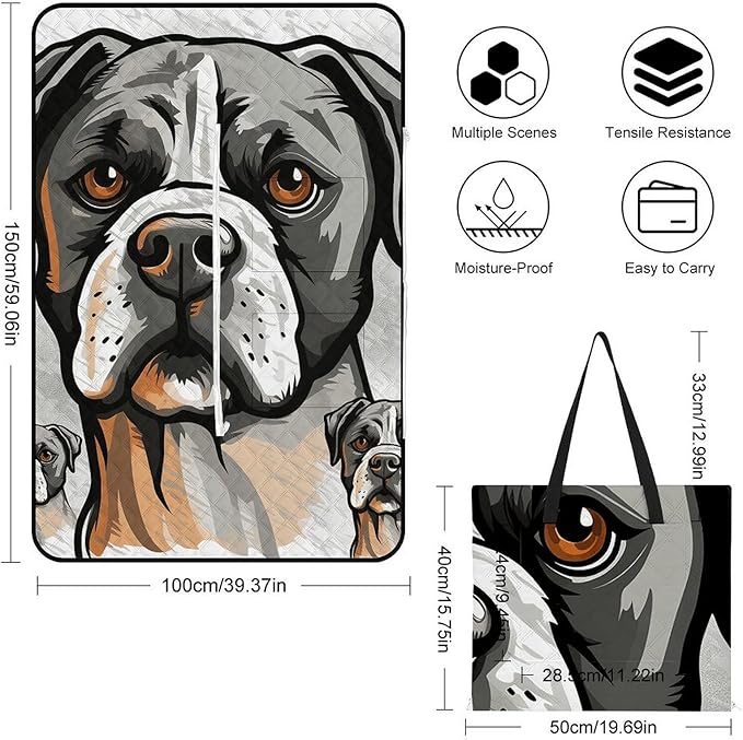 Zipper American Bulldog Head Style Picnic Mat Suitable for Travel Camping Park Or Home Use