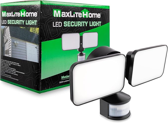 Maxlite Home MSL2HL LED Motion Sensor Security Light - Black Finish 2500 Lumens Flood Light Spot Lights Outdoor PIR Motion Sensor Dusk to Dawn Outdoor Lighting Exterior Lighting Fixtures