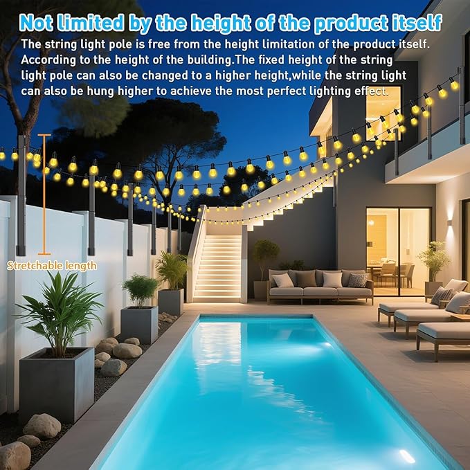 10 Pack String Light Poles2.8Ft Metal Poles for Outdoor String LightsOutdoor Light Poles with PostPoles/Stand for OutsidePatioDeckBackyardGarden WeddingParty