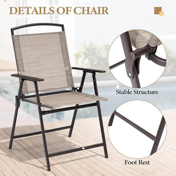 Crestlive Products Patio Folding Chairs Set of 8 Outdoor Folding Chairs with Durable Rust-Resistant Frame and Breathable Textilene Material for Outside Beige