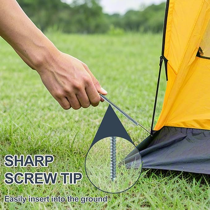 20-Pack Heavy-Duty Tent Stakes 8 Inch Yard Stakes Non-Rust Metal Tent Pegs Ground Stakes Tent Spikes for Camping Patio Garden Canopies with Hex Head Driver and Sturdy Storage Bag (White)