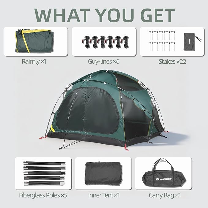 EchoSmile Tents for Camping Waterproof Windproof Tent with Multi-Pole 3-5 Person Spacious Dome Tent with Expandable Space for Shoes Packs &amp Wet Items Easy Setup Tent for Camping &amp Hiking