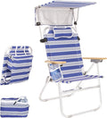 Heavy Duty Tall Beach Chair with Canopy Shade for Adults 17 High Off Ground 4-Position Reclining Insulated Cooler &amp Storage Pouch Bamboo-Finish Arms 300 lb Capacity
