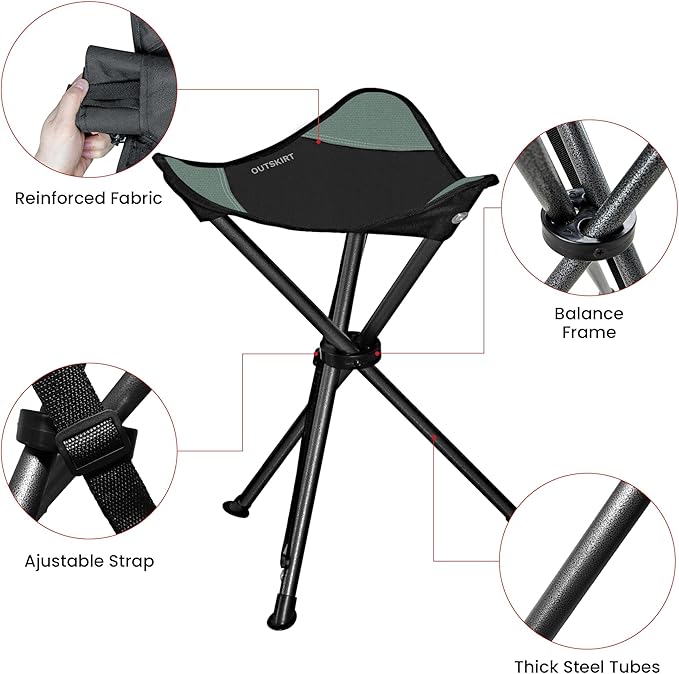 OUTSKIRT Camping Folding Tripod Stools Portable Camping Stools 2 Pack Extra Tall for Adults High Lightweight Camping Stool Tripod Chairs for Fishing Hiking Backpacking